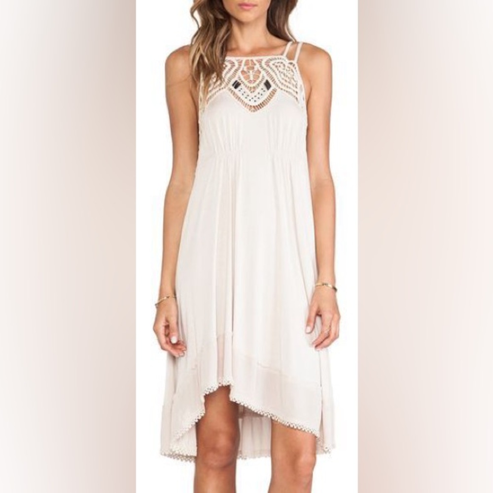 Free People Boho Cream Beaded High Low Sleeveless Dress